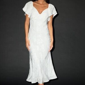 Lulus effervescent Afternoon White Satin Flutter Sleeve Midi dress